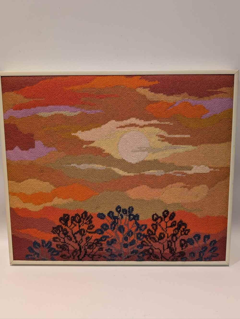 Vintage Large Sunset Needlepoint Tapestry Wall Art - Warm Colors